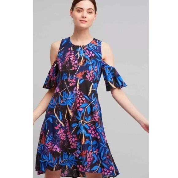 Anthropologie Maeve Elia Dress Floral Cold Shoulder - Picture 2 of 5